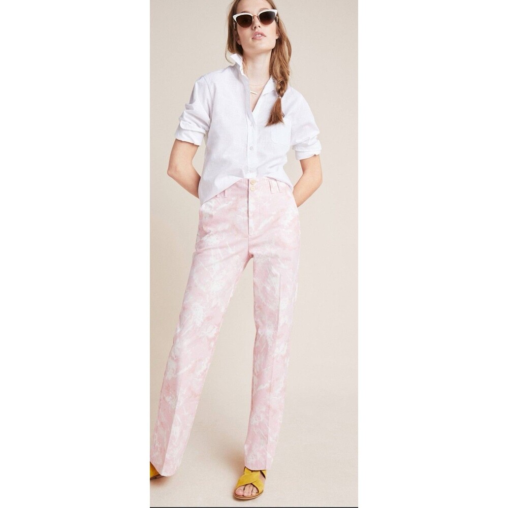 Anthropologie Maeve Pink Tie Dye Straight Leg Pants Women's Trouser 6 Small
